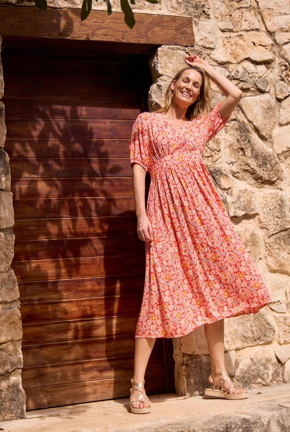 Dilsha Printed Viscose Midi Dress Tango Red