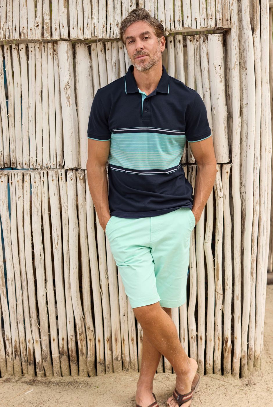 Sunbury Organic Cotton Striped Pique Polo Shirt Aqua Marine