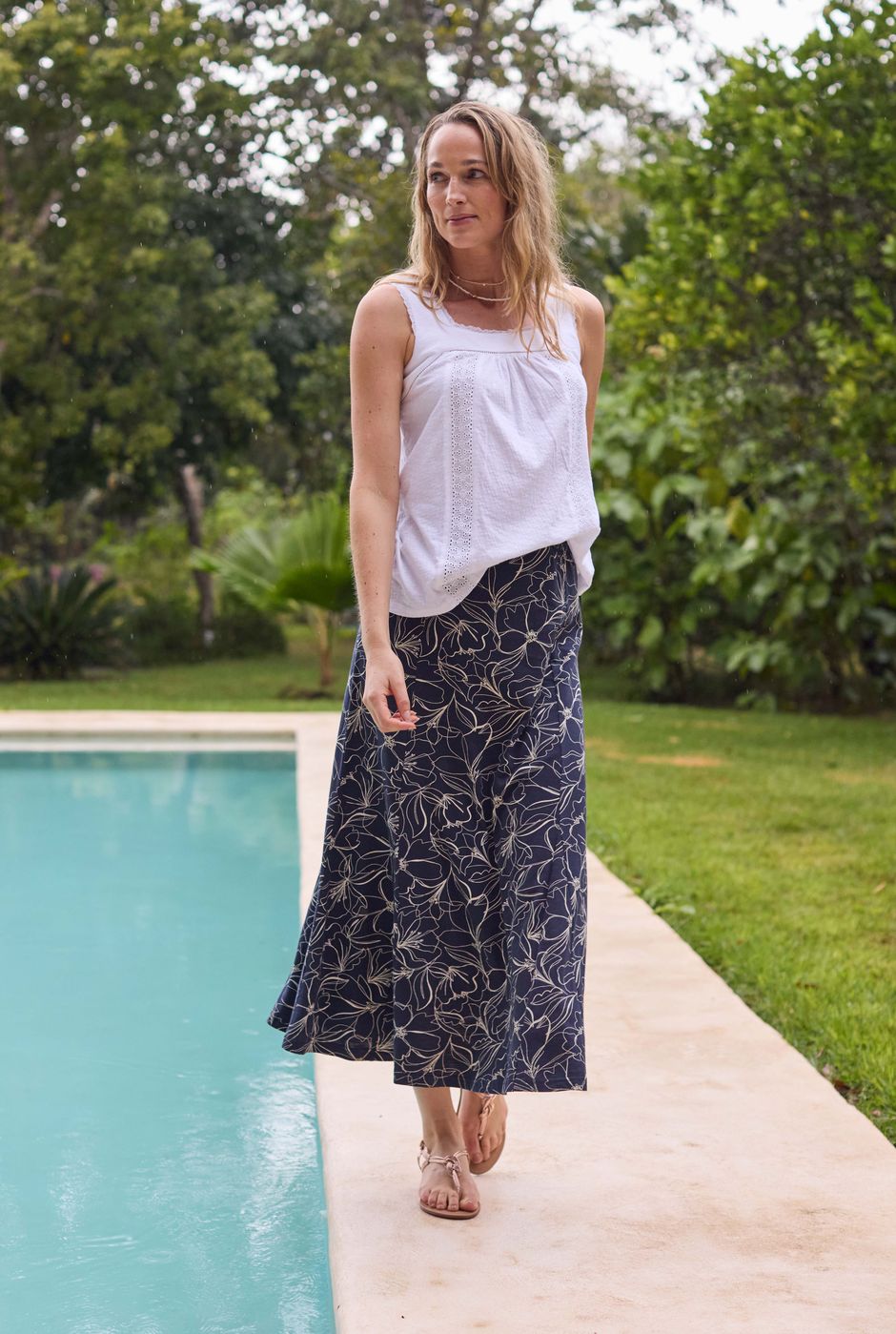 Ares Printed Jersey A-Line Maxi Skirt Dark Navy