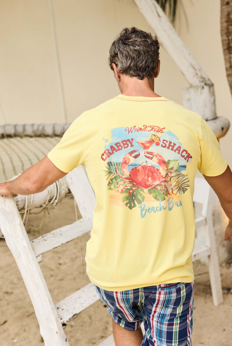 Crabby Shack Back Print Graphic T-Shirt Lemon