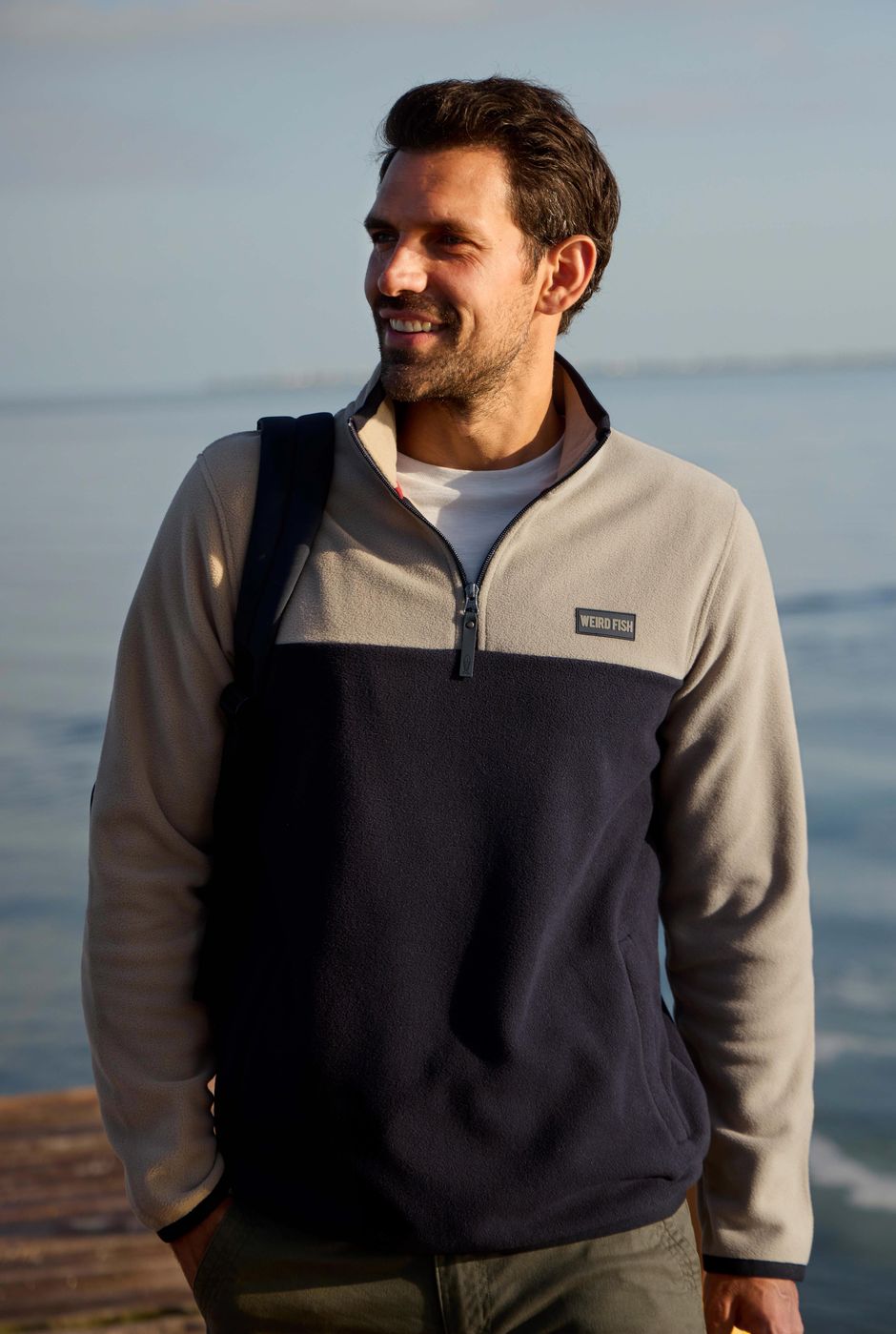 Tristan 1/4 Zip Colour Block Microfleece Flint Stone