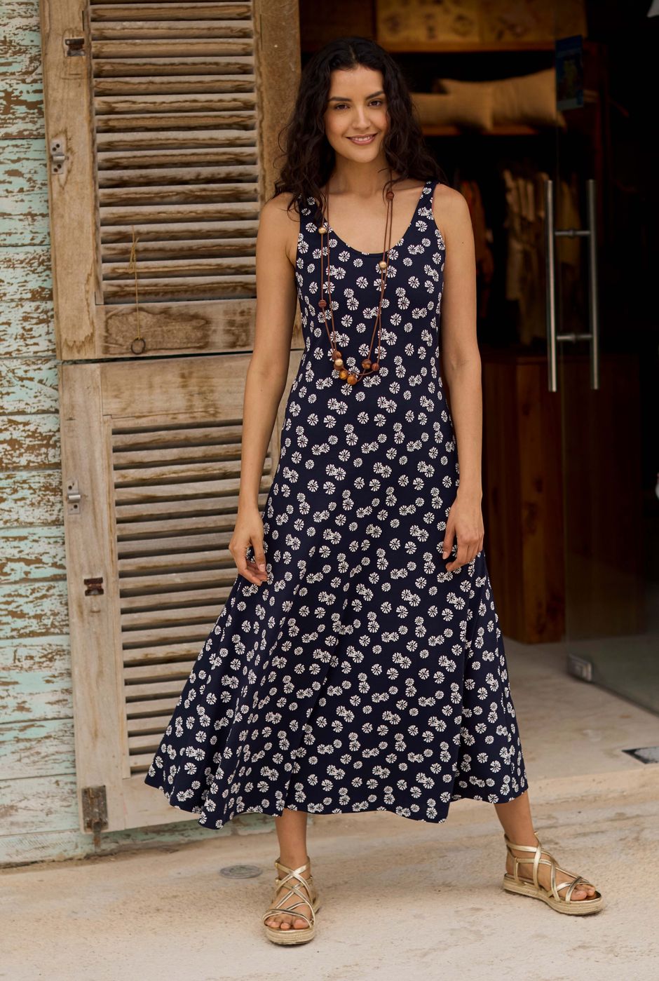 Tivoli Printed Jersey Dress Navy Blue