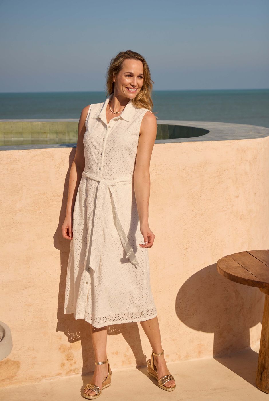 Alinda Cotton Broderie Shirt Dress White