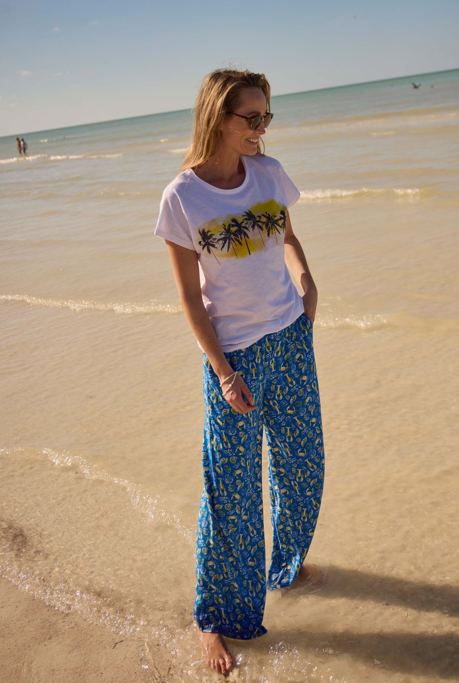 Kannina EcoVero™ Printed Viscose Trousers Adriatic Blue