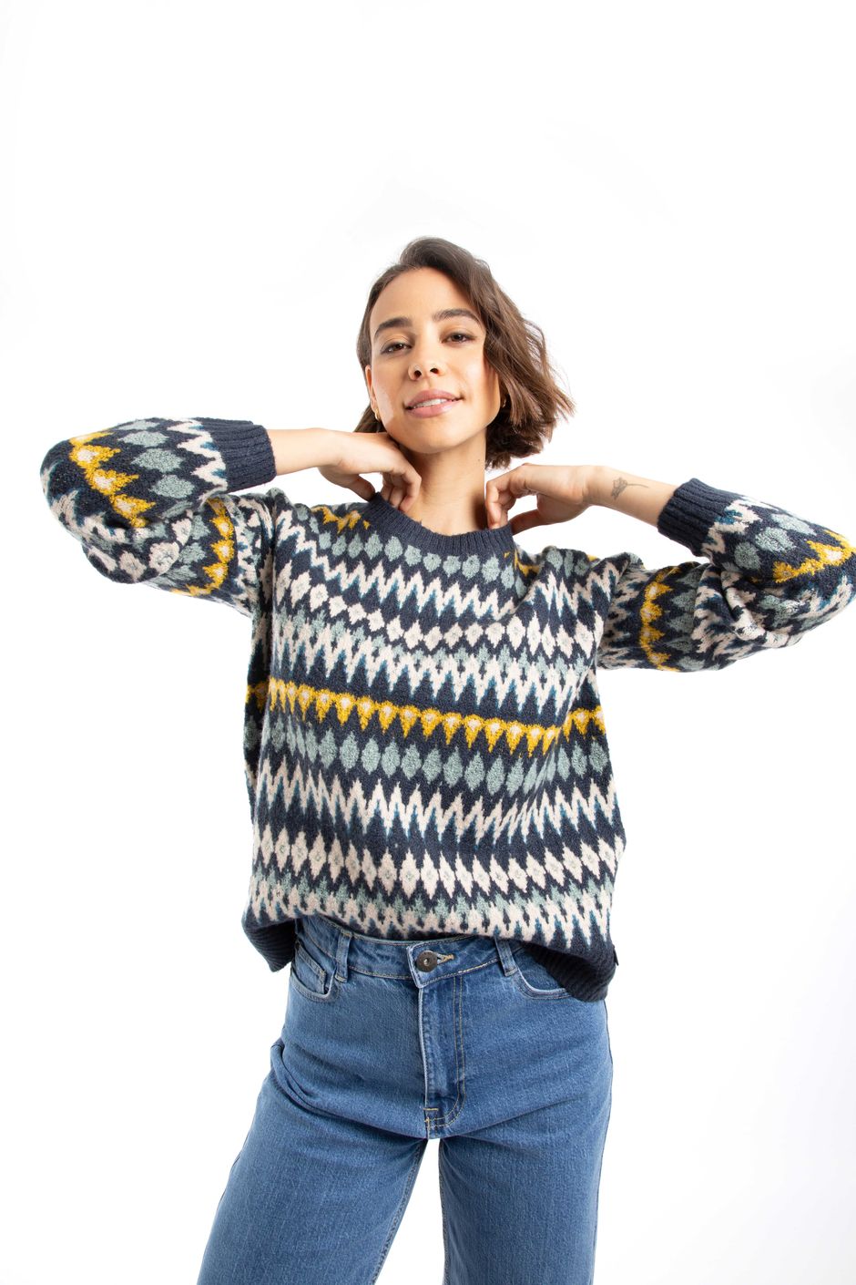 Ella Fair Isle Crew Neck Jumper Midnight