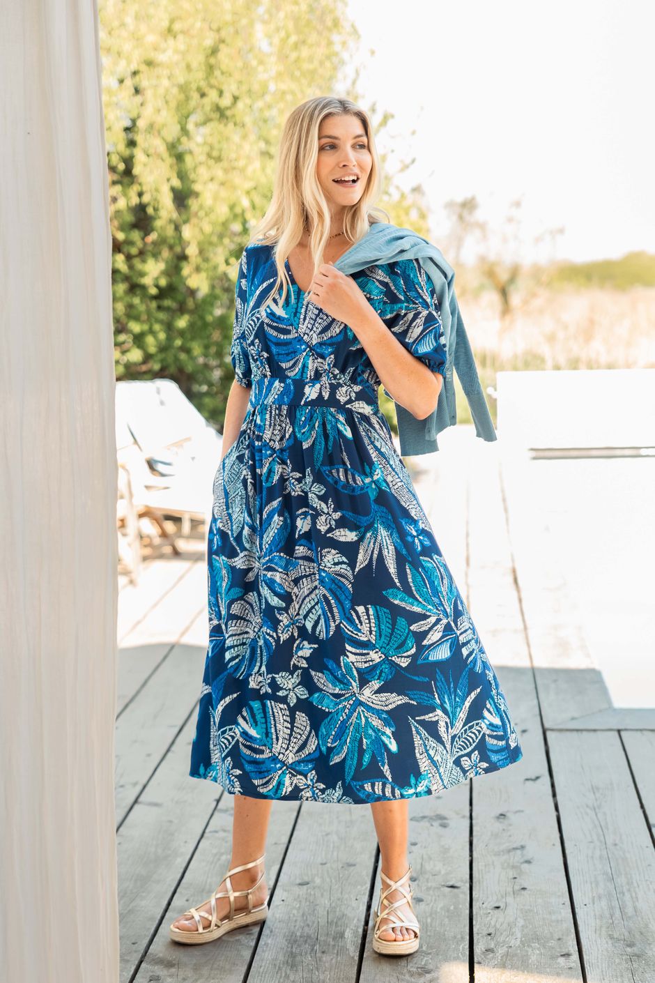 Dilsha Printed Midi Dress Blue Indigo