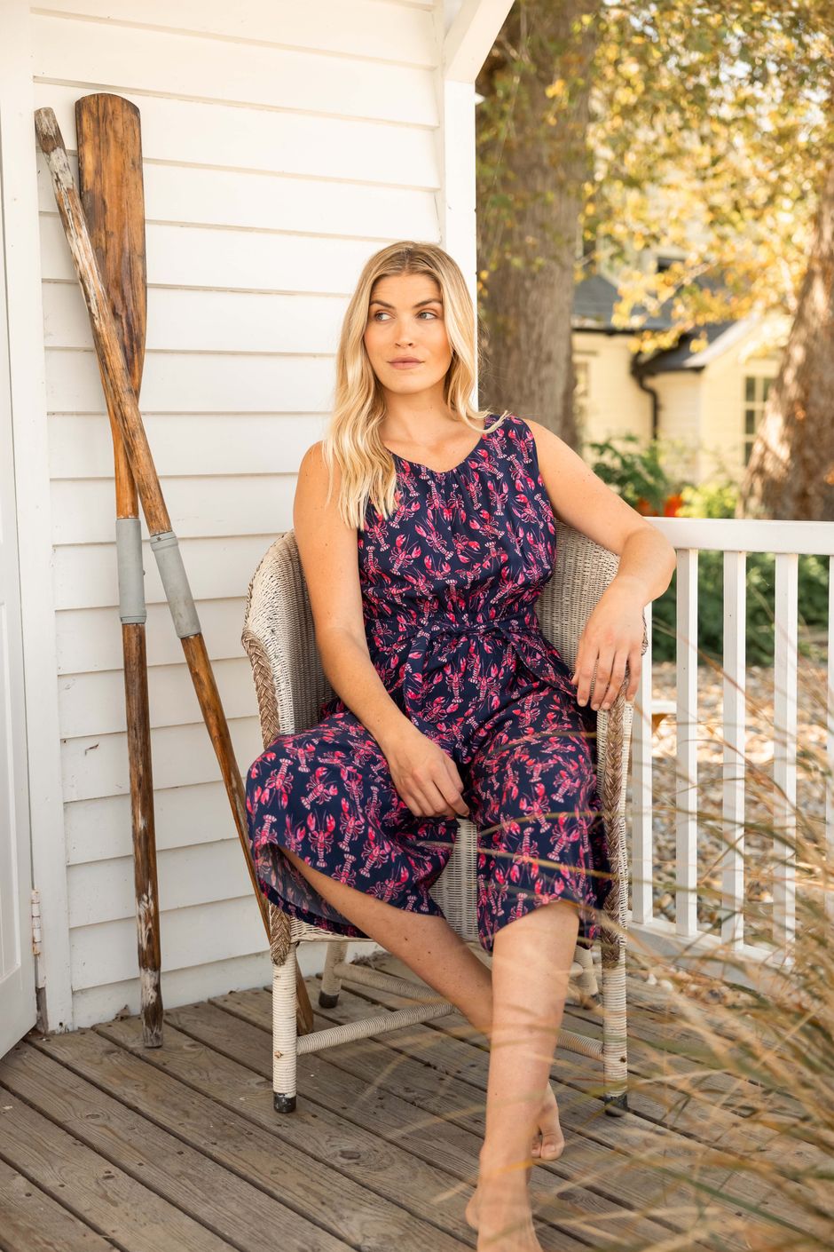 Nalani Printed Viscose Jumpsuit Mid Navy