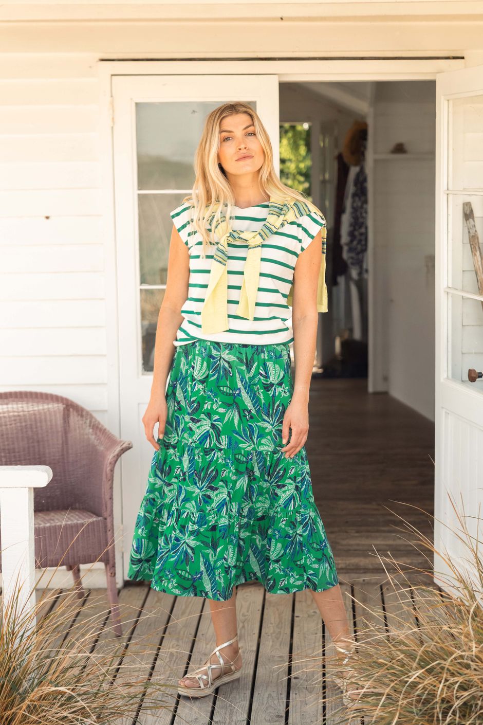 Cassis Printed Tiered Skirt Cactus Green