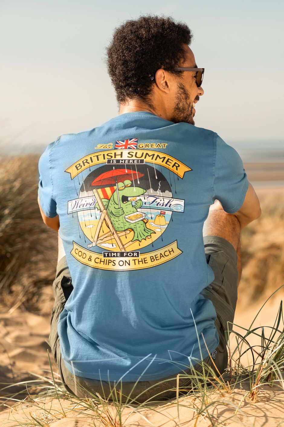 Cod and Chips Back Print Artist T-Shirt Dark Blue