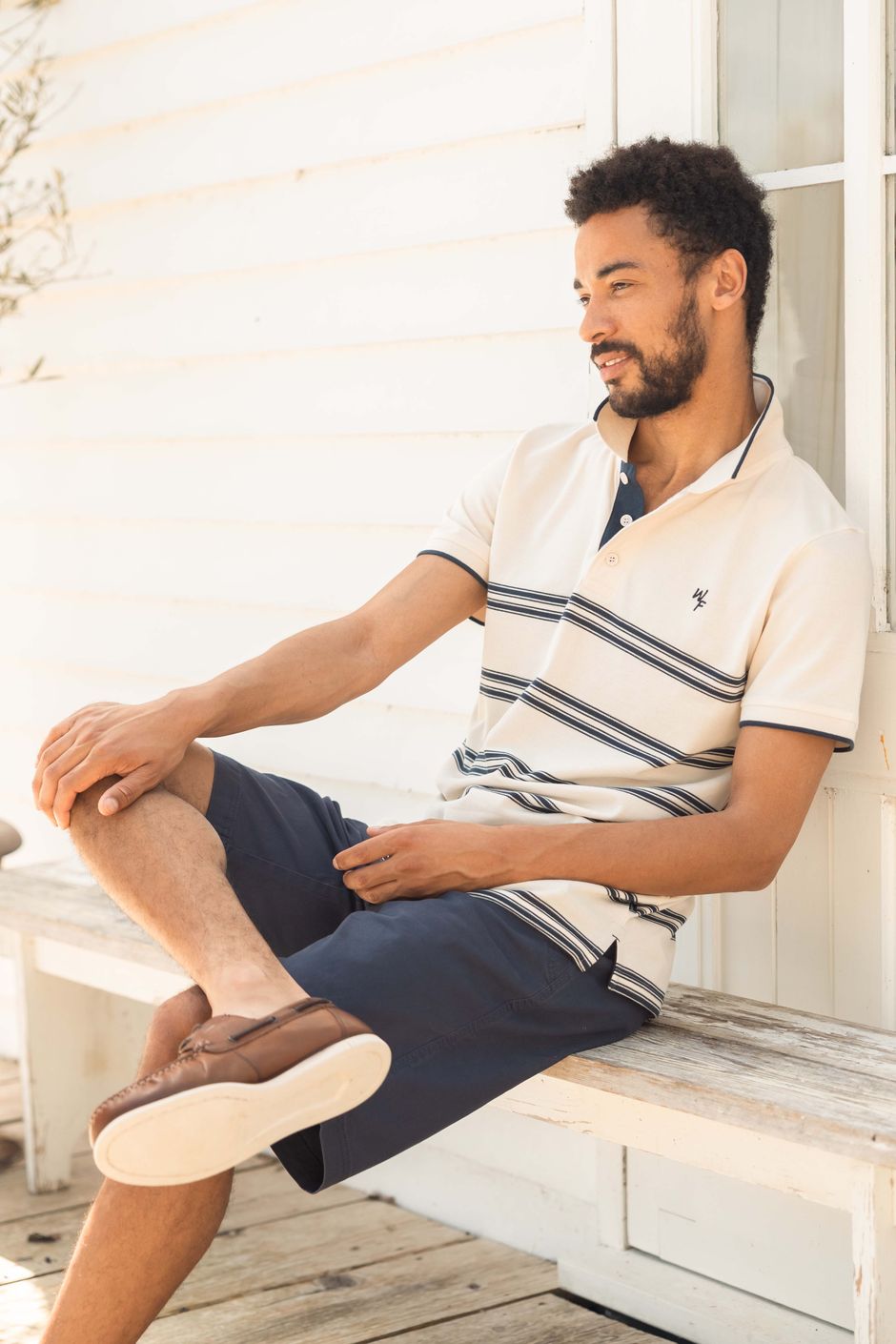 Bradbury Pique Stripe Polo Shirt Ecru