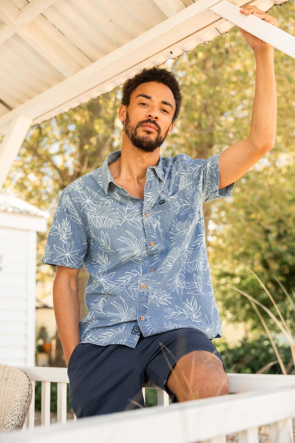 Russell Printed Chambray Short Sleeve Shirt Denim