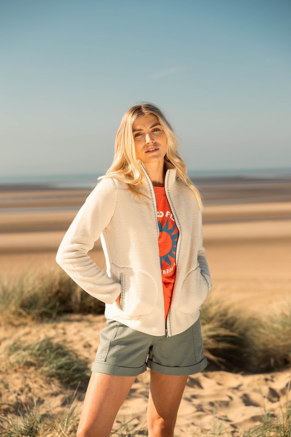 Lucille Lightweight Full Zip Borg Fleece Ecru