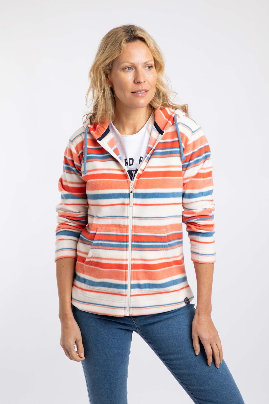 Imogen Full Zip Printed Microfleece Hoodie Dark Coral