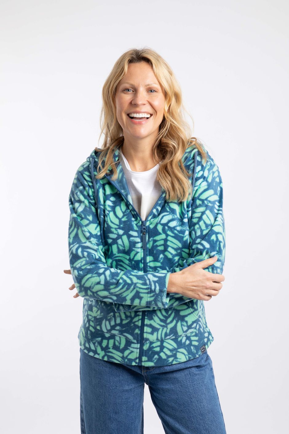 Imogen Full Zip Printed Microfleece Hoodie Majolica Blue