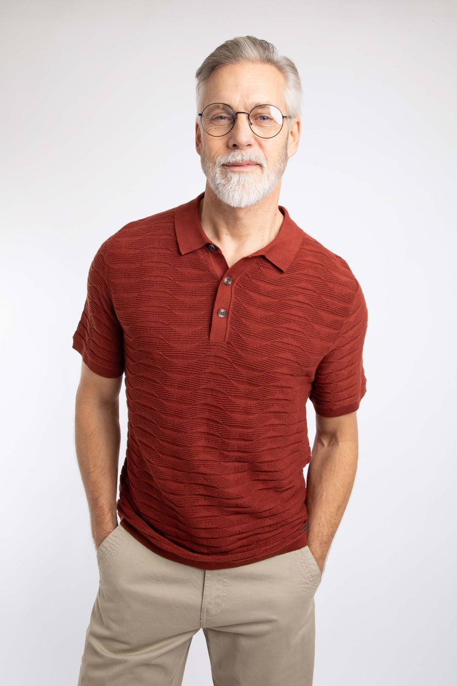 Emmet Trophy Neck Knitted Polo Shirt Coconut Shell