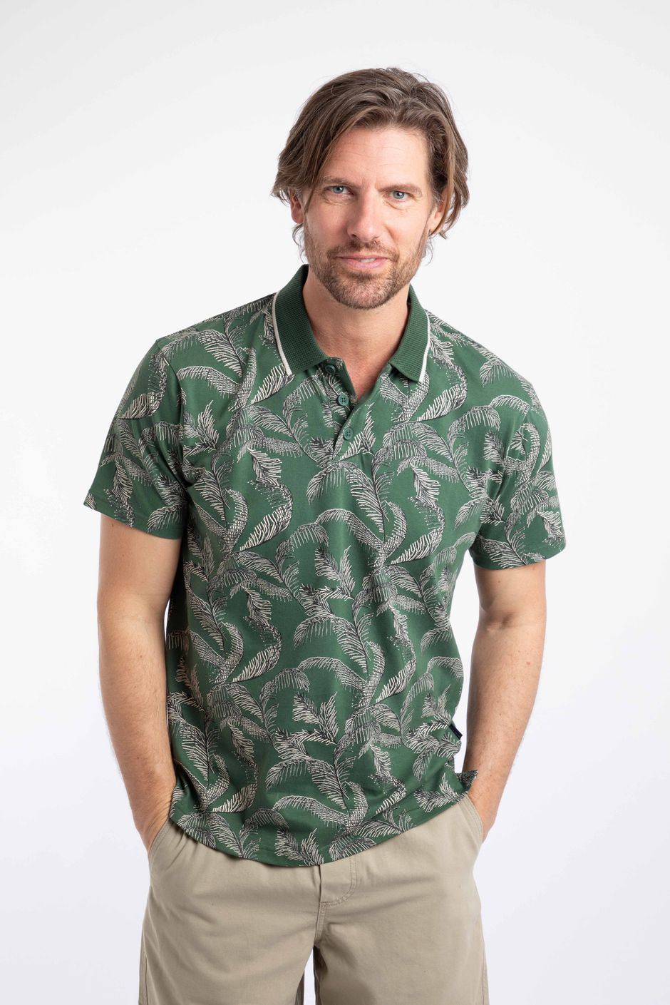 Jarat Printed Jersey Polo Shirt Dusky Green
