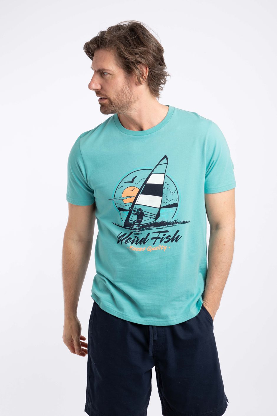 Cross Shore Front Print Graphic T-Shirt Aqua blue
