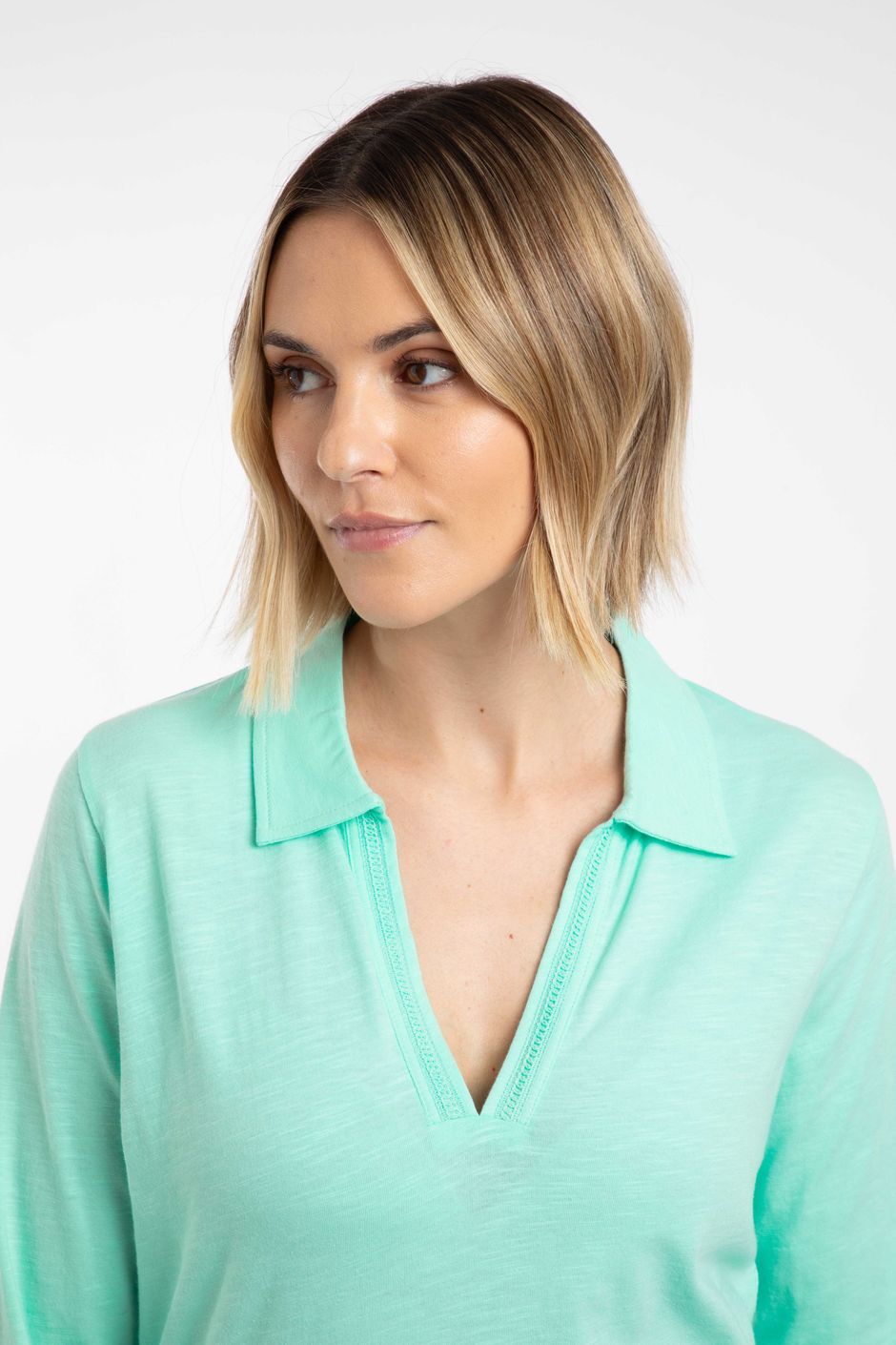 Annare 3/4 Sleeve Jersey Trophy Neck Top Apple Mint | Weird Fish