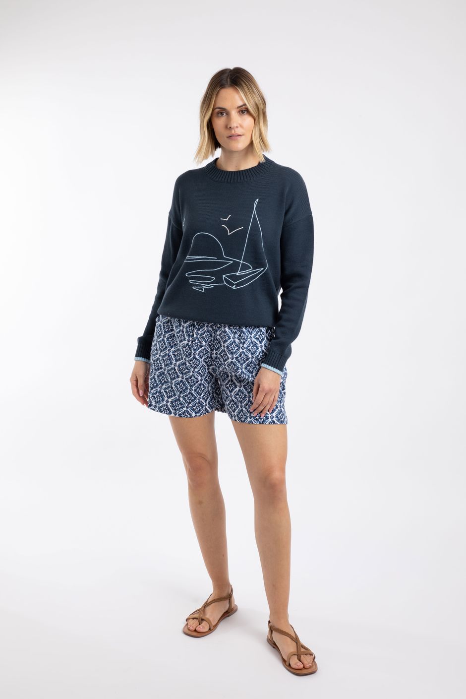 Isabella Printed Double Cloth Shorts Twilight