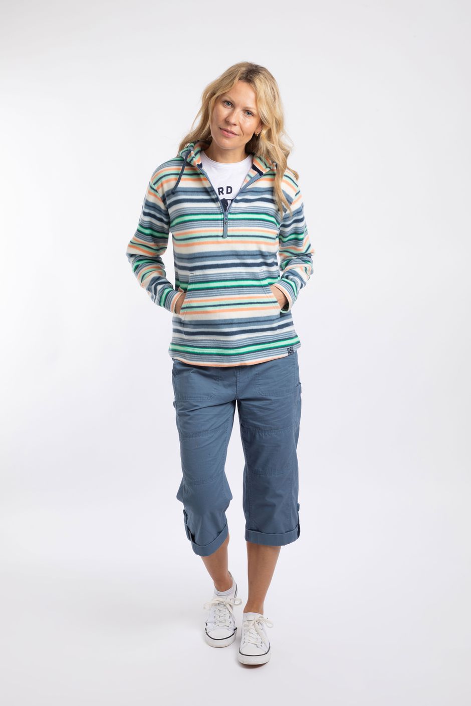 Lana 1/4 Zip Printed Micro Fleece Hoodie Light Cream