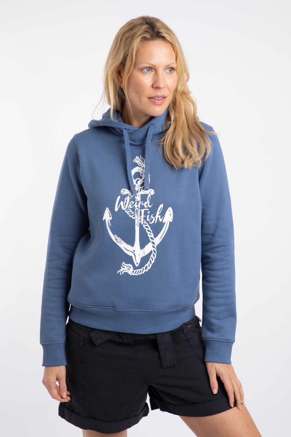 Topaz Front Print Popover Hoodie Faded Blue