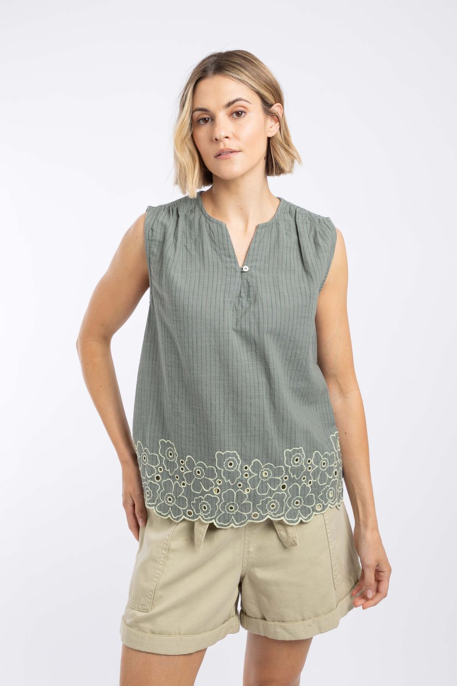 Poppy Scalloped Hem Sleeveless Blouse Woodland Sage