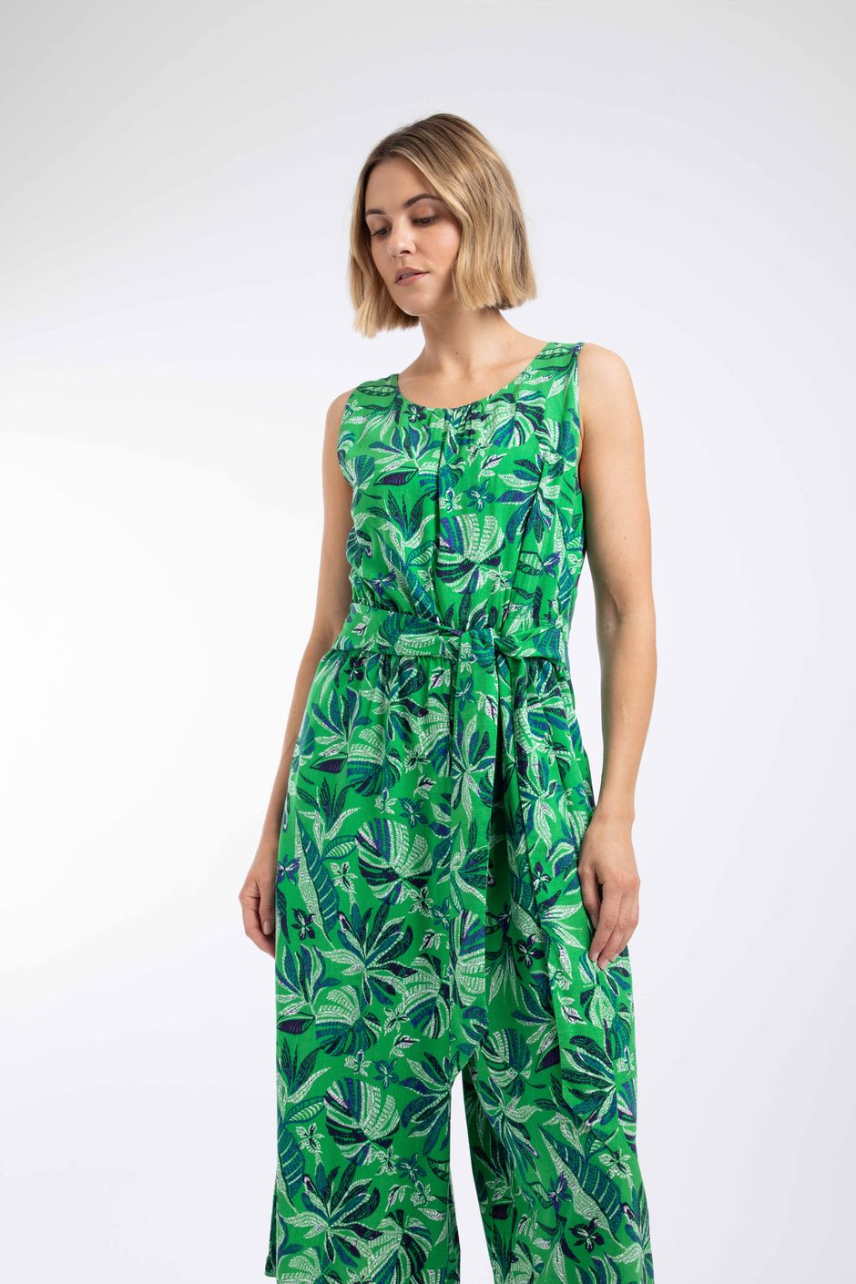 Nalani Printed Viscose Jumpsuit Cactus Green