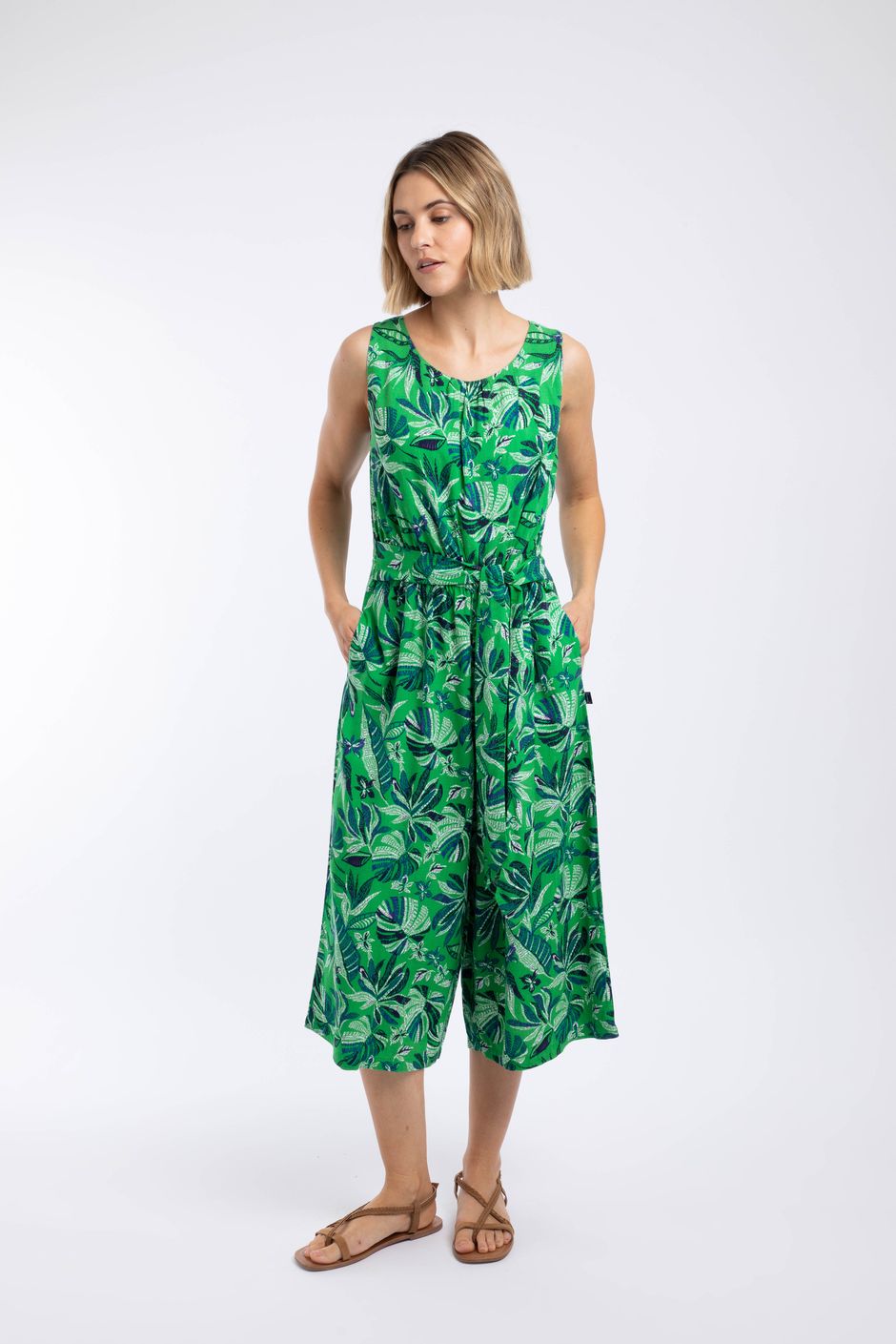 Nalani Printed Viscose Jumpsuit Cactus Green