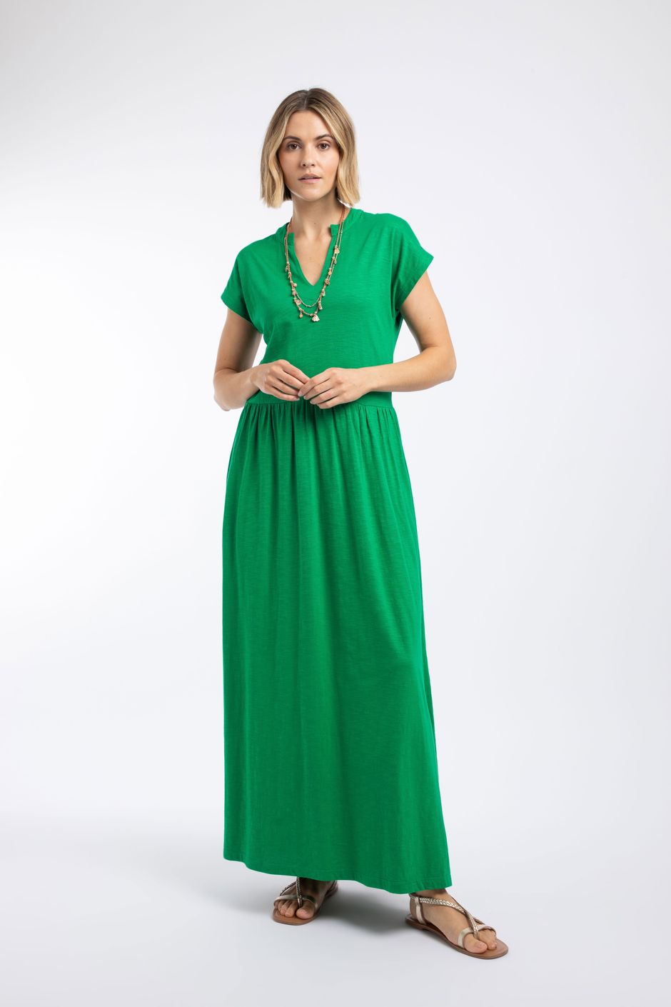 Reed Plain Jersey Notch Neck Maxi dress Heritage Green