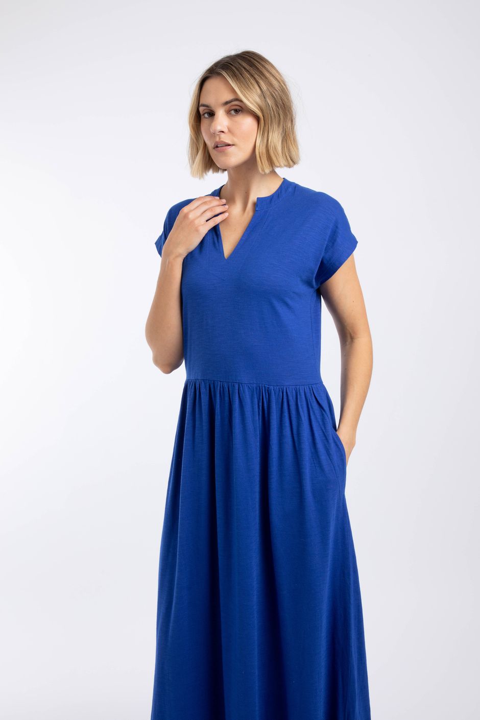 Reed Plain Jersey Notch Neck Maxi dress Mazarine Blue
