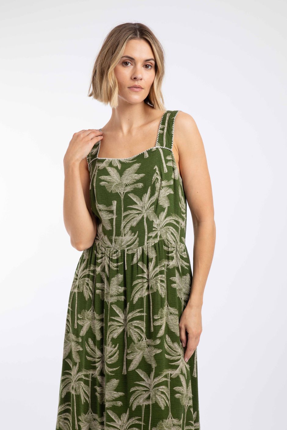 Tatum Printed Square Neck Midi Dress Ginko Green