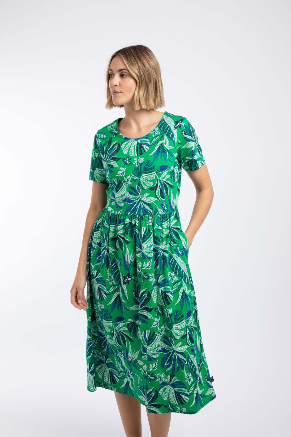 Celsia Printed Jersey Scoop Midi Dress Cactus Green