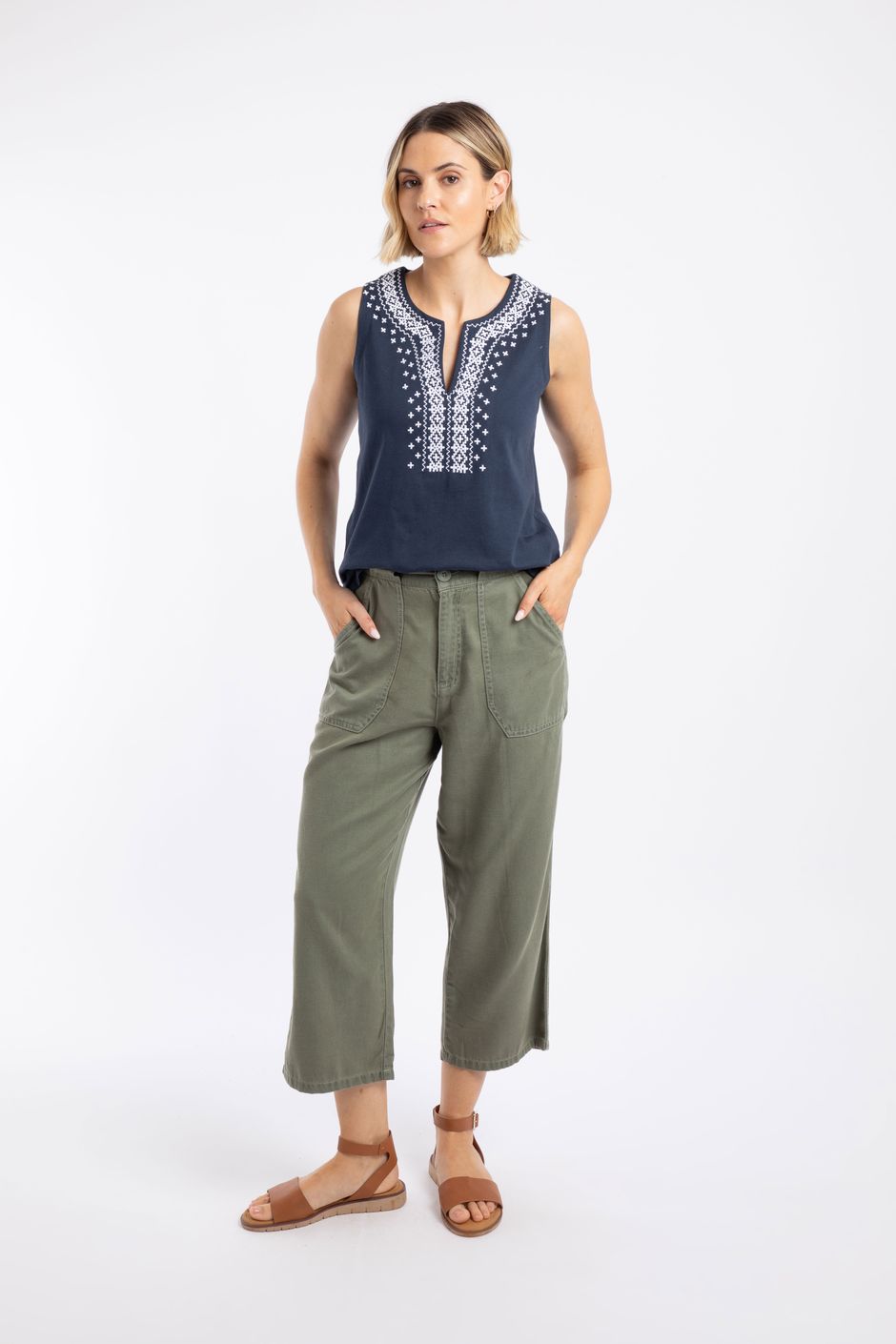 Angelika Cropped Wide Leg Trousers Woodland Sage