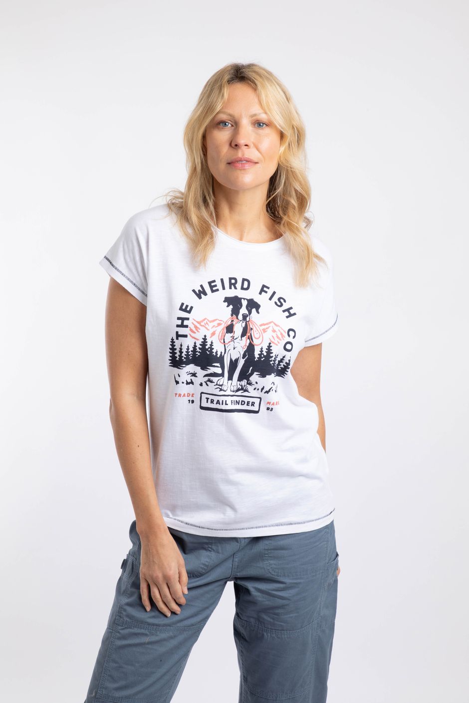 Trail Finder Front Print Graphic T-Shirt White