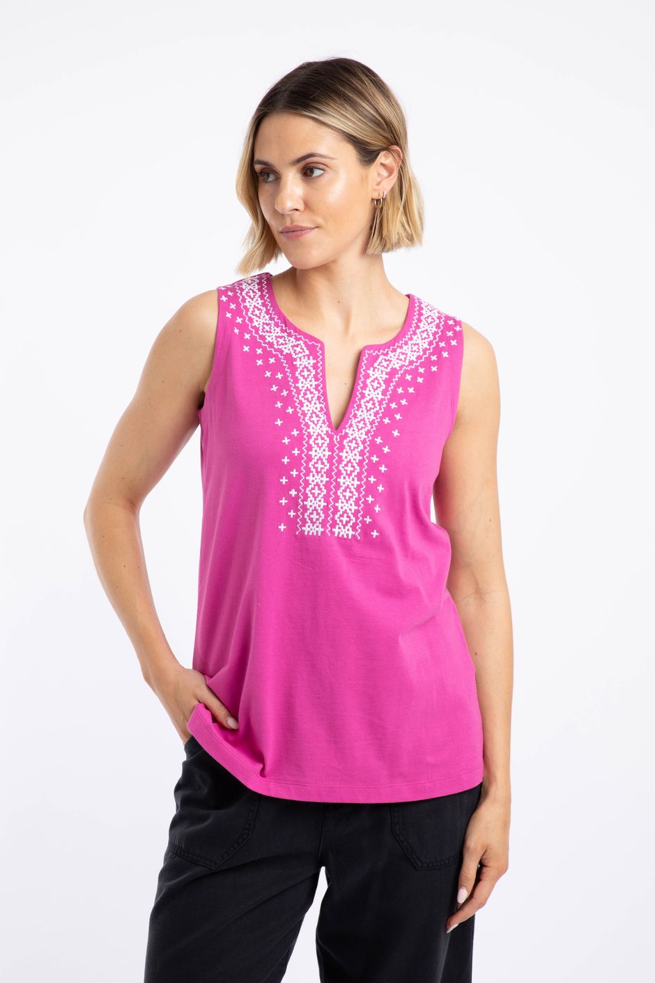 Tirtha Embroidered Jersey Vest Gerbera