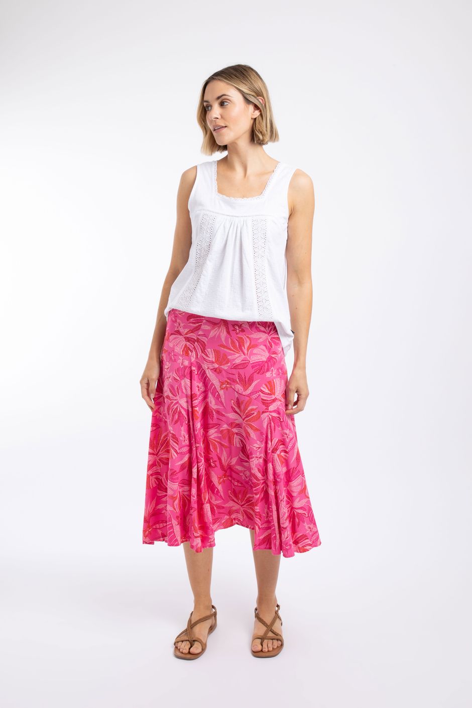 Cresento Printed Asymmetric Slit Skirt Hot Pink