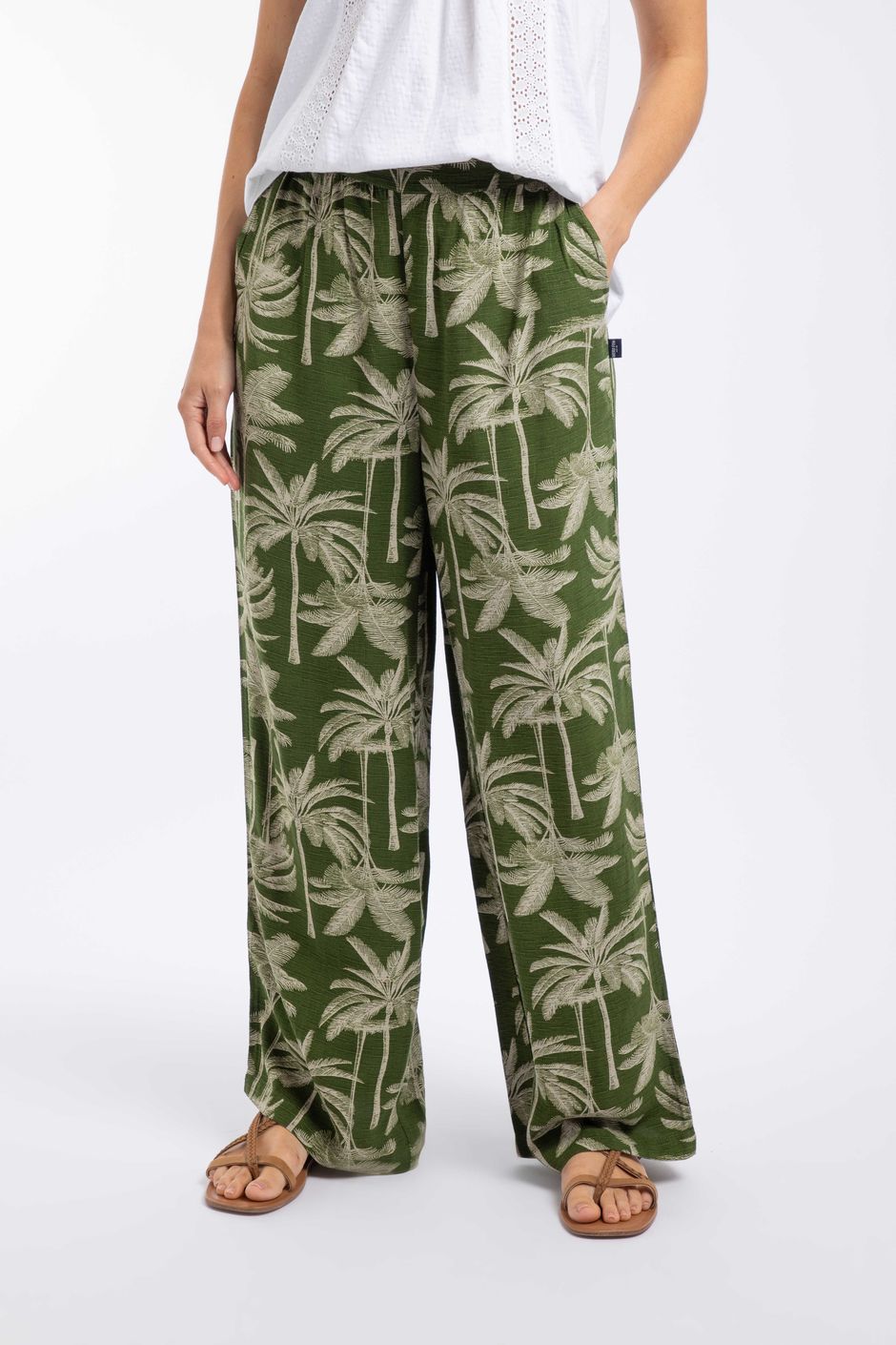 Essy Printed Viscose Wide Leg Trousers Ginko Green