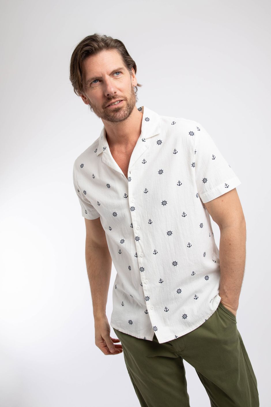 Hugh Printed Shirt Dusty White