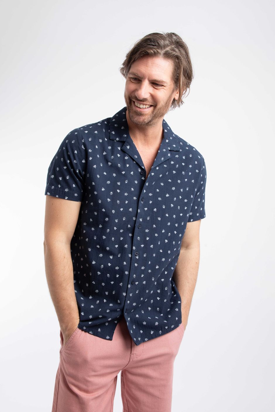 Hugh Printed Shirt Rich Navy