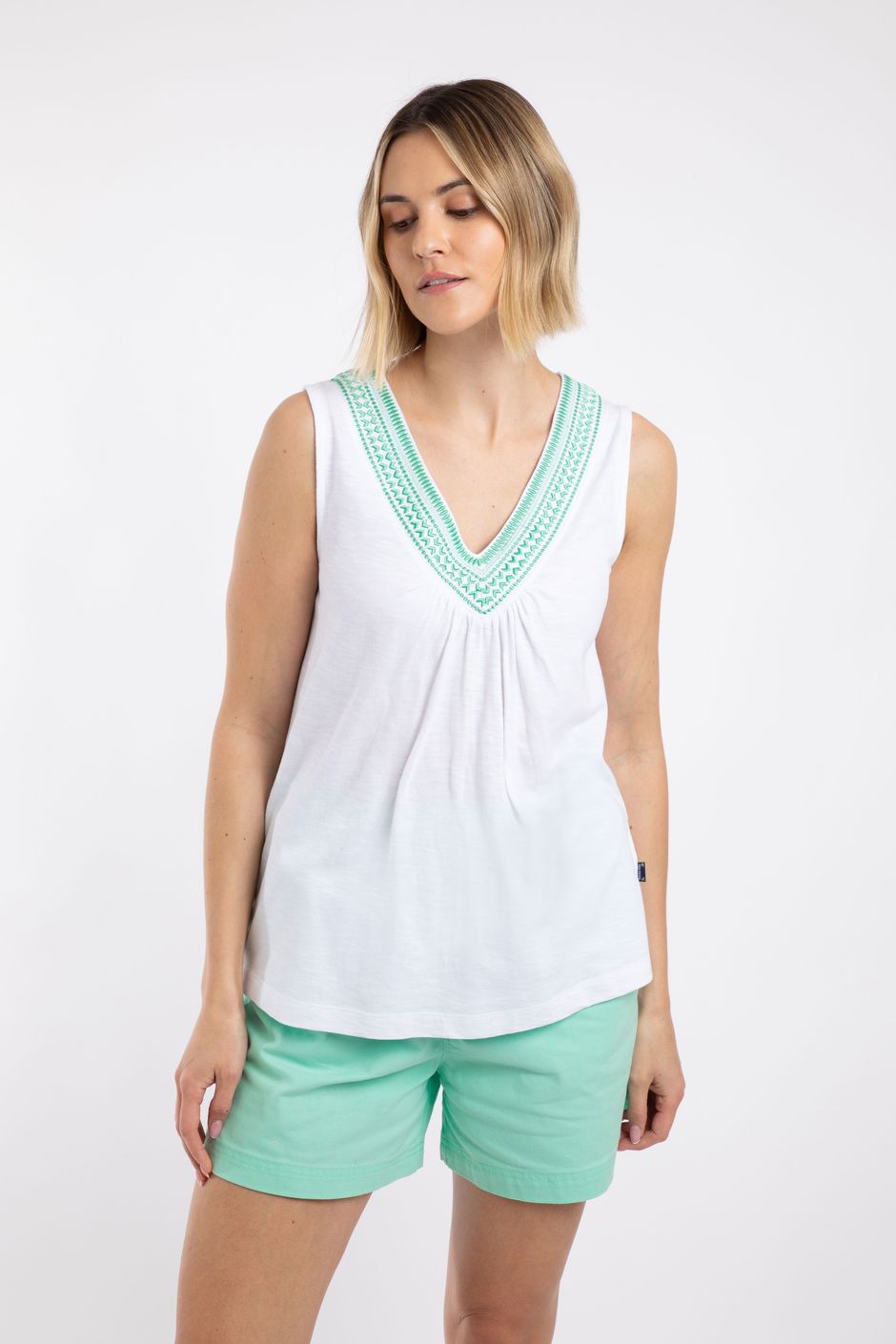 Kinton Embroidered Jersey Vest Top White