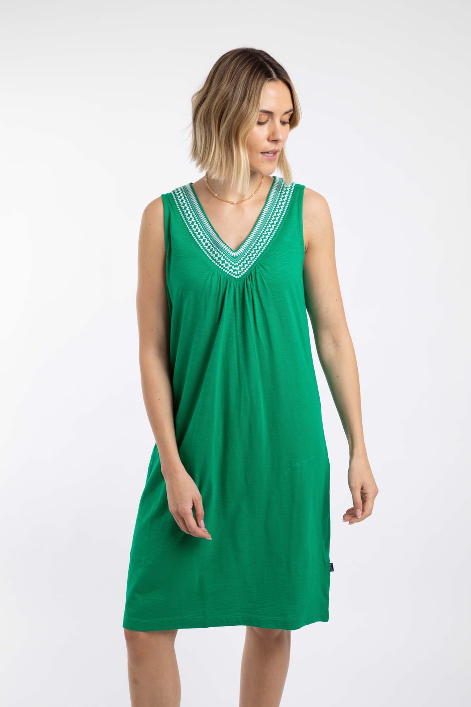 Nayal Embroidered Jersey Shift Tunic Heritage Green