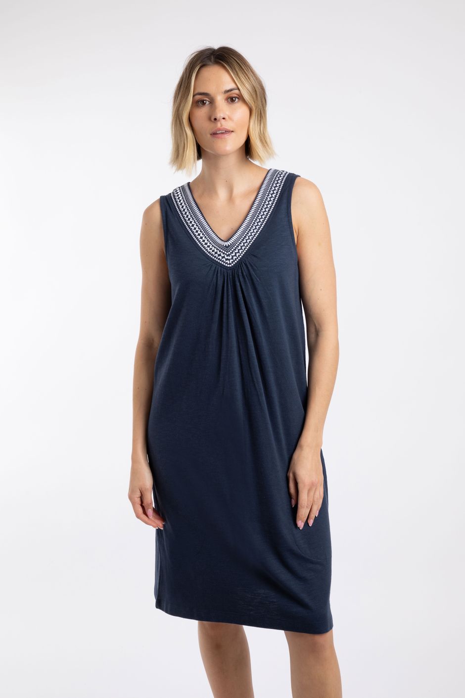 Nayal Embroidered Jersey Shift Tunic Navy