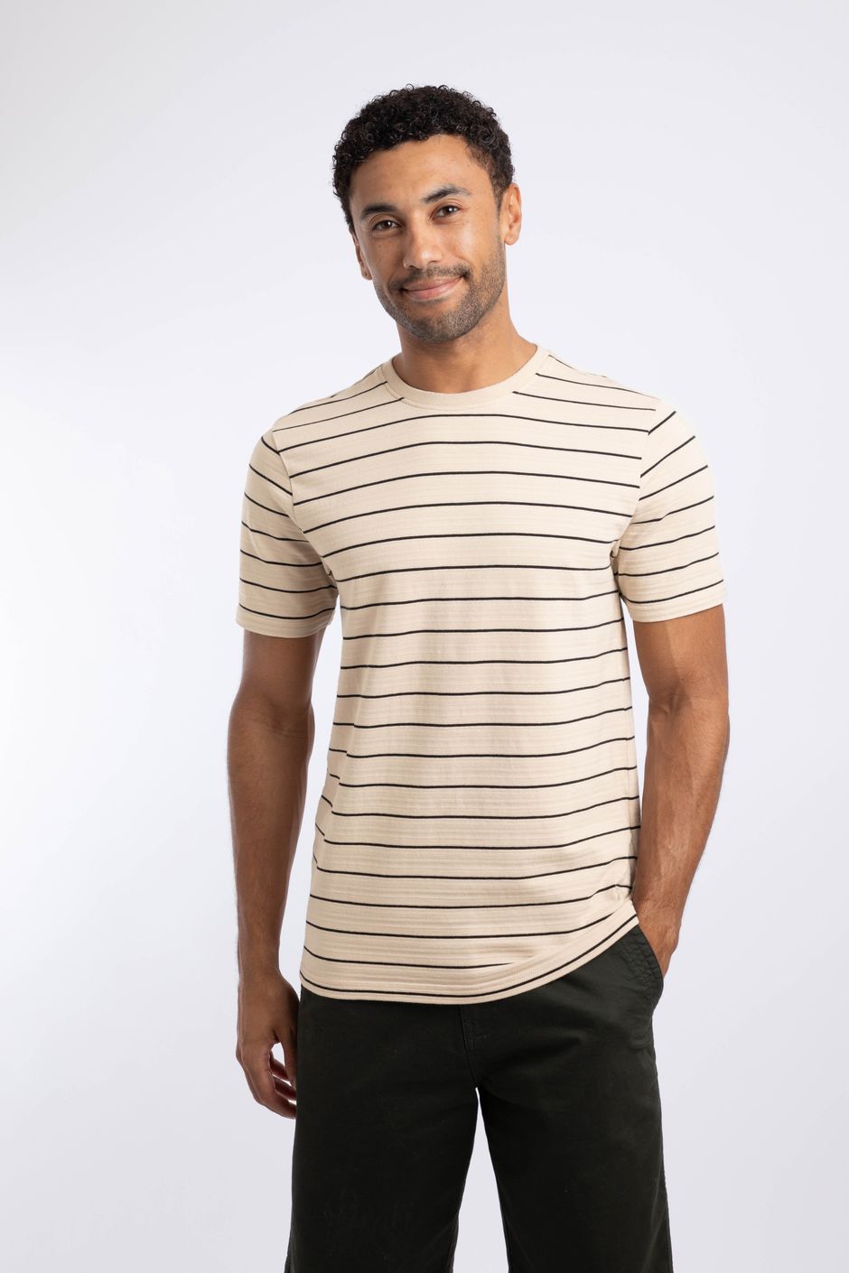 Grayson Textured Stripe T-Shirt Ecru