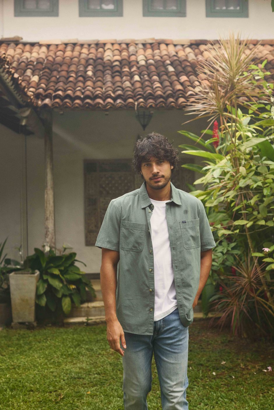 Hinton Textured Crepe Shirt Woodland Sage