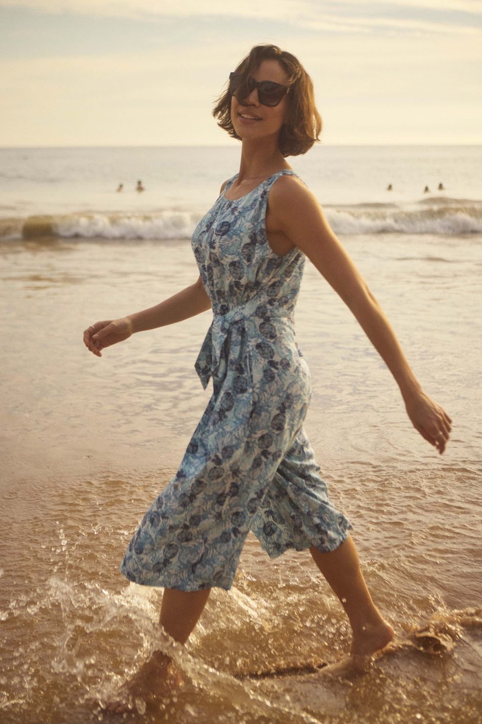 Nalani Printed Viscose Jumpsuit Ocean Blue