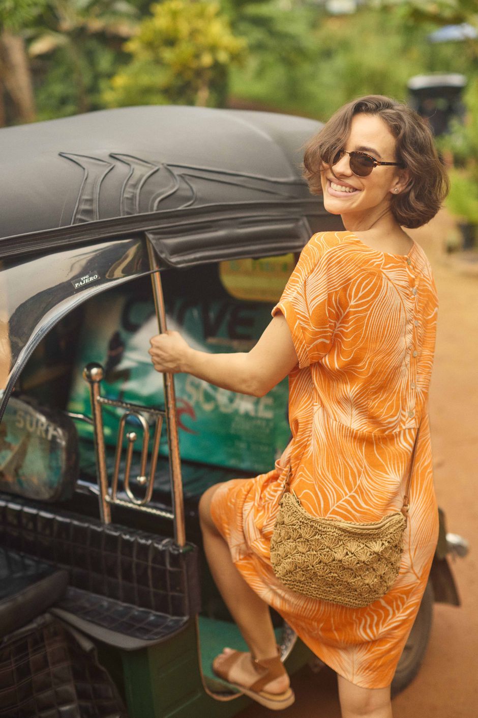 Orlando Printed Linen Rich Shift Dress Orange Peel