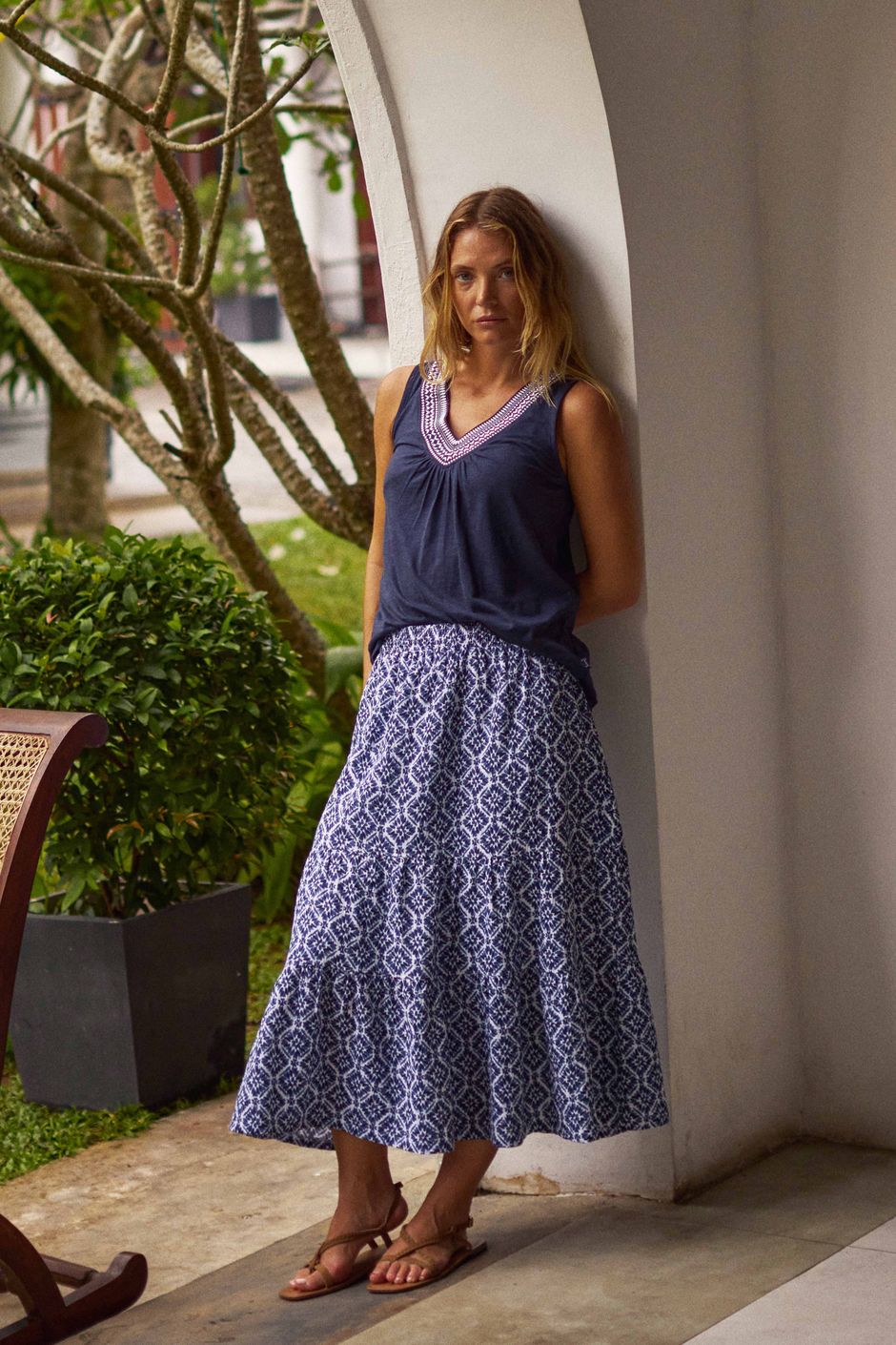 Harini Double Cloth Printed Midi Skirt Twilight
