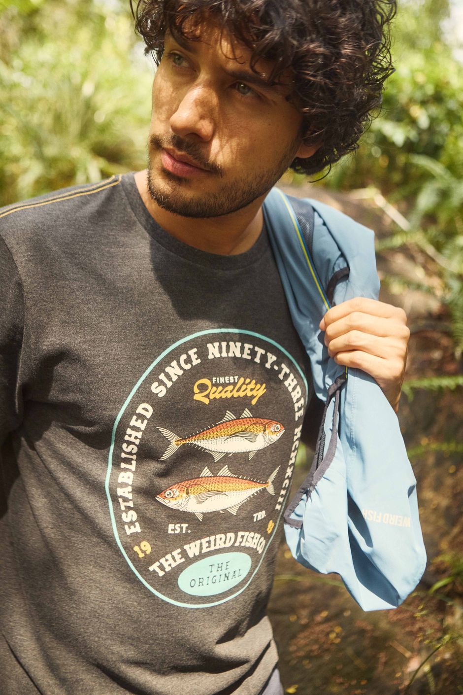 Fish Stamp Front Print Graphic T-Shirt Black