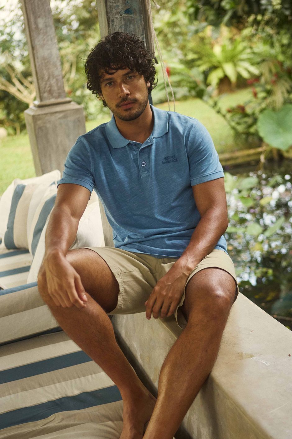 Indy Slub Polo Shirt Washed Blue