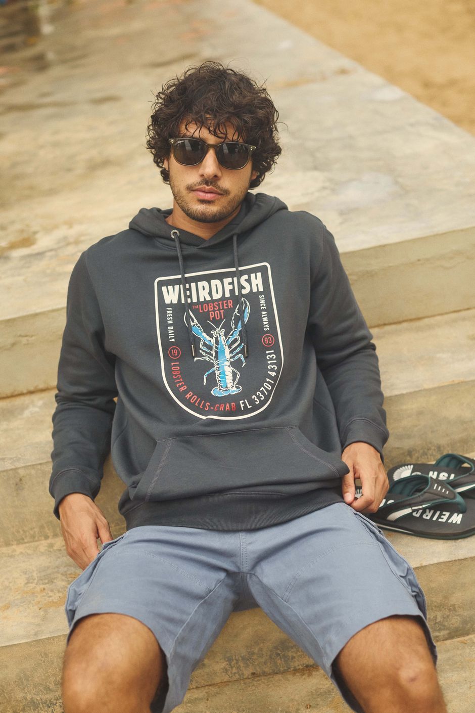 Mckay Front Print Hoodie Sweatshirt Navy